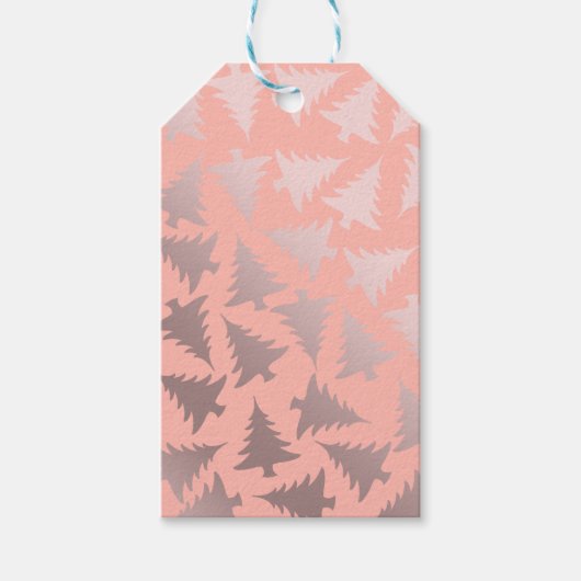 Elegant Roos Gold en roze kerstboomstructuur Cadeaulabel (Voorkant)