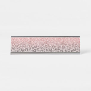 Elegant Roos Gold en Silver Glitter Leopard Print Bureau Naambordje