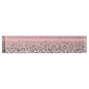 Elegant Roos Gold en Silver Glitter Leopard Print Naambordje