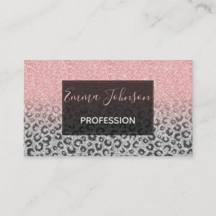 Elegant Roos Gold en Silver Glitter Leopard Print Visitekaartje