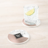 Elegant Roos Gold en White Marble Monogram Zandsteen Onderzetter (Zijkant)
