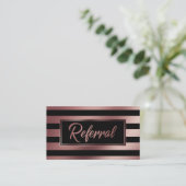 Elegant Roos Gold en zwarte striped verwijzingskaa Aanbevelingskaartje (Staand voorkant)