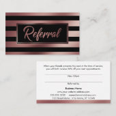Elegant Roos Gold en zwarte striped verwijzingskaa Aanbevelingskaartje (Voorkant / Achterkant)