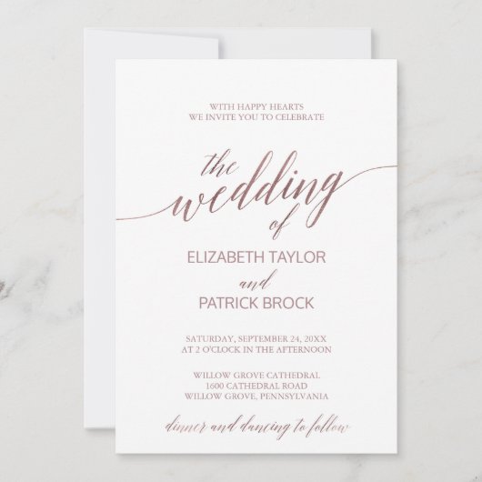 Elegant Roos Gold | Floral Backing Wedding Kaart (Voorkant)