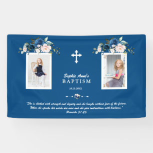 Elegant Roos Gold Floral Baptism Girl Foto Spandoek