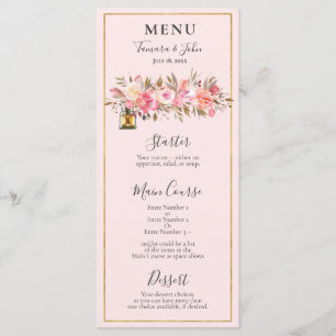 Elegant Roos Gold Floral Lantaarns Ontvangen Menu