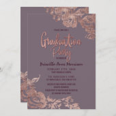 Elegant Roos Gold Floral Paars Mauve Afstuderen Kaart (Voorkant / Achterkant)