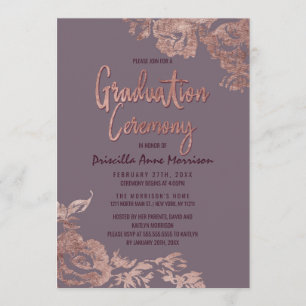 Elegant Roos Gold Floral Paars Mauve Afstuderen Kaart