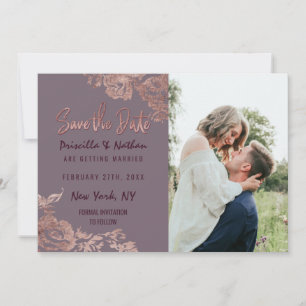 Elegant Roos Gold Floral Paars Mauve Save Date Save The Date