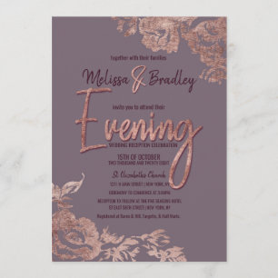 Elegant Roos Gold Floral Paarse Mauve Evening Kaart