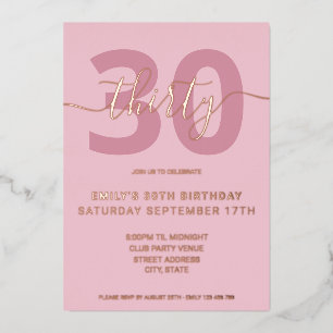 Elegant Roos Gold Foil 30th Birthday Invitation Folie Uitnodiging