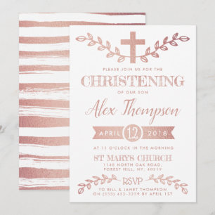 Elegant Roos Gold Foil Cross & Foliage Christening Kaart