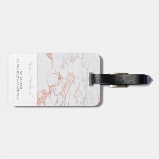Elegant Roos Gold Foil marble Monogram Bagagelabel (Achterkant horizontaal)