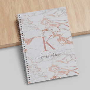 Elegant Roos Gold Foil marble Monogram Notitieboek