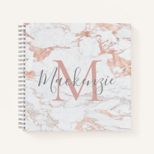 Elegant Roos Gold Foil marble Monogram Notitieboek