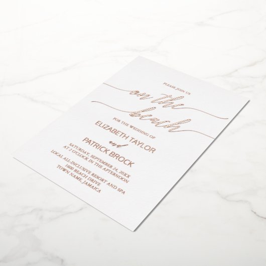 Elegant Roos Gold Foil op het strand bruiloft Folie Uitnodiging (Gedraaid)