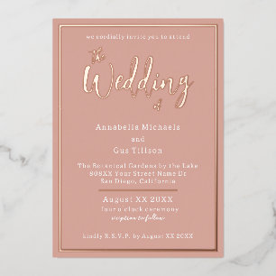 Elegant Roos Gold Foil op Peach Weddenschap Folie Uitnodiging