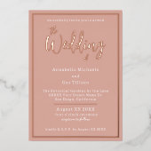 Elegant Roos Gold Foil op Peach Weddenschap Folie Uitnodiging (Voorkant)
