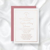 Elegant Roos Gold Foil Script Roze Eerste Communie Folie Uitnodiging