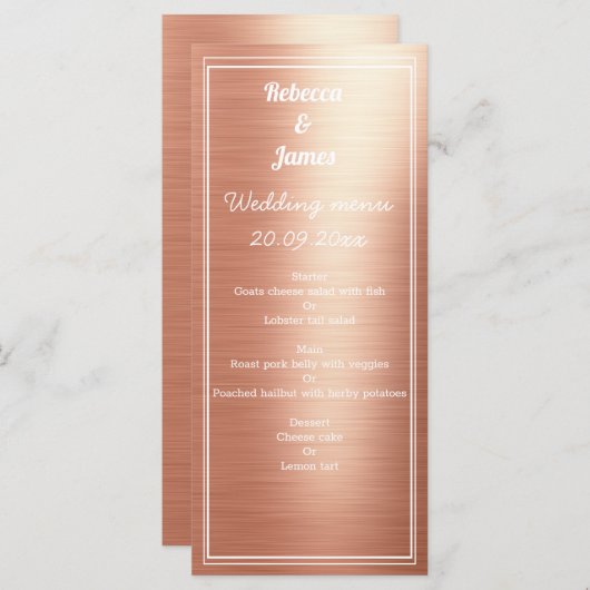 Elegant Roos Gold Foil Wedding Menu (Voorkant / Achterkant)