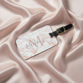 Elegant Roos Gold Foil | Witte marmer | Monogram Bagagelabel