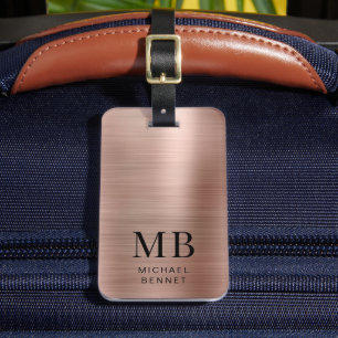 Elegant Roos Gold geborsteld metalen monogrammen Bagagelabel