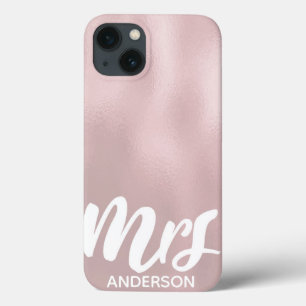 Elegant Roos Gold Glass Texture Mrs Surname iPhone 13 Hoesje
