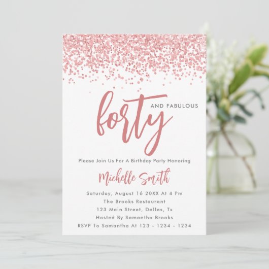 Elegant Roos Gold Glitter 40 en bruinkoolvis Kaart (Staand voorkant)