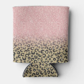 Elegant Roos Gold Glitter Black Leopard Print Blikjeskoeler (Voorkant)