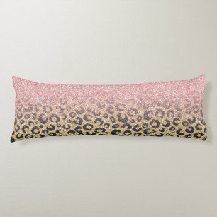 Elegant Roos Gold Glitter Black Leopard Print Lichaamskussen