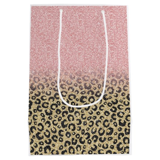 Elegant Roos Gold Glitter Black Leopard Print Medium Cadeauzakje (Achterkant)