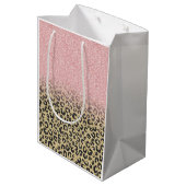Elegant Roos Gold Glitter Black Leopard Print Medium Cadeauzakje (Achterkant Gekanteld)