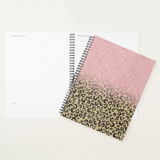 Elegant Roos Gold Glitter Black Leopard Print Planner (Display)