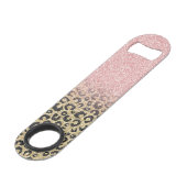 Elegant Roos Gold Glitter Black Leopard Print Speed Flessenopener (Achterkant Gekanteld)