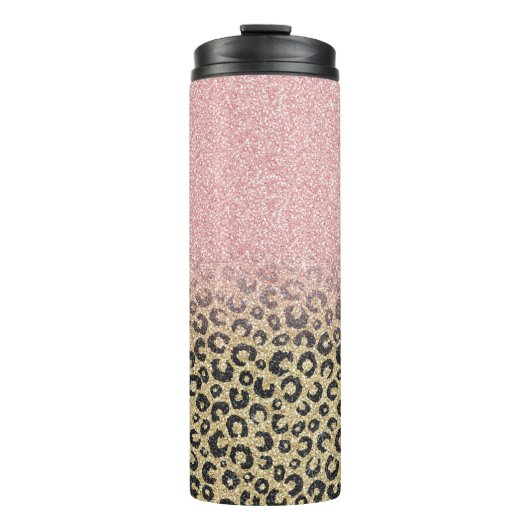 Elegant Roos Gold Glitter Black Leopard Print Thermosbeker (Voorkant)