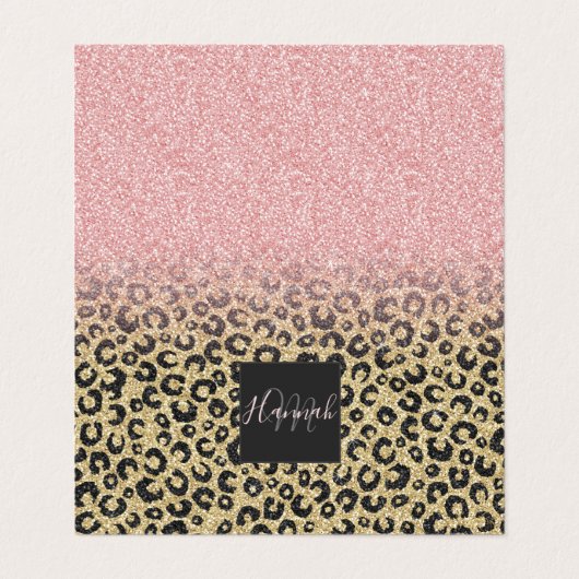 Elegant Roos Gold Glitter Black Leopard Print Visitekaartjes (Buitenkant ongevouwen)