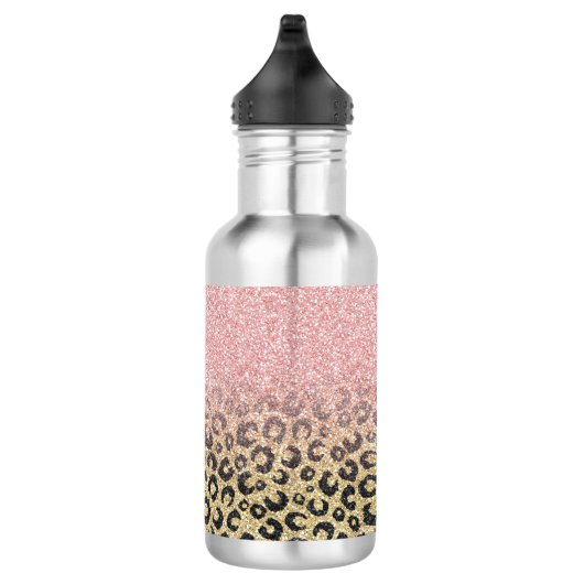 Elegant Roos Gold Glitter Black Leopard Print Waterfles (Rechts)