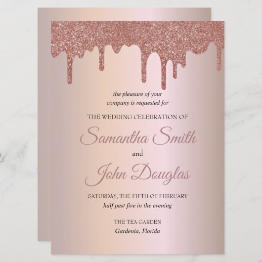 Elegant Roos Gold Glitter, Blush en Black Text (Voorkant / Achterkant)