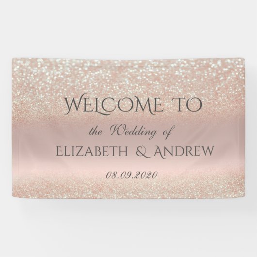 Elegant Roos Gold Glitter Bokeh Wedding Banner (Horizontaal)