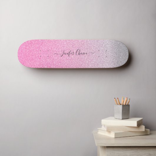 Elegant ROOS GOLD Glitter Custom Name Skateboard (Muurkunst (Horizontaal))
