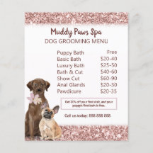 Elegant Roos Gold Glitter Dog Grooming Menu