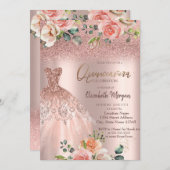 Elegant Roos Gold Glitter Dress Rozen Quinceañera Kaart (Voorkant / Achterkant)