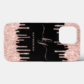 Elegant Roos Gold Glitter Drift 2 monogram script Case-Mate iPhone Case (Achterkant (horizontaal))
