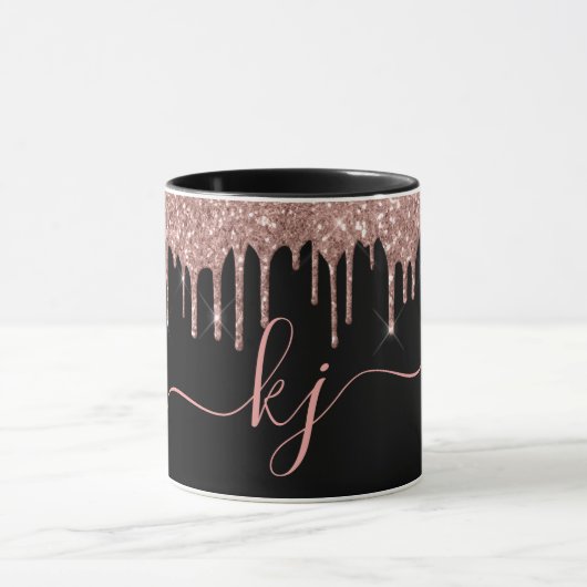Elegant Roos Gold Glitter Drift 2 monogram script Mok (Midden)