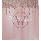 Elegant Roos Gold Glitter Drift Monogram Script Douchegordijn (Voorkant)