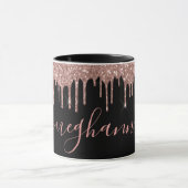 Elegant Roos Gold Glitter Drift Monogram Script Mok (Midden)