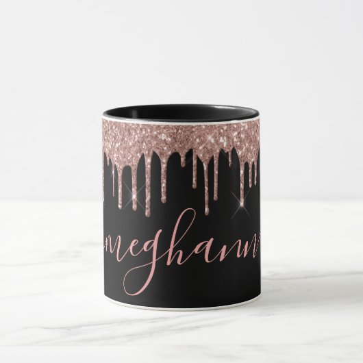 Elegant Roos Gold Glitter Drift Monogram Script Mok (Midden)