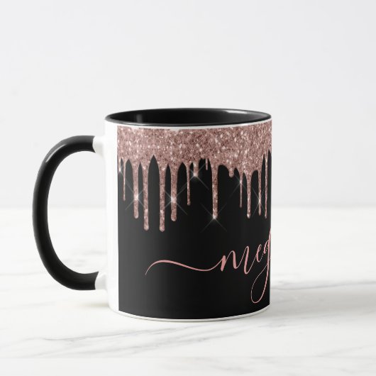 Elegant Roos Gold Glitter Drift Monogram Script Mok (Links)