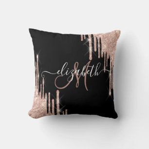 Elegant Roos Gold Glitter Drift zwart monogram Kussen