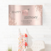 Elegant Roos Gold Glitter Drips 18e verjaardag Spandoek (Insitu)
